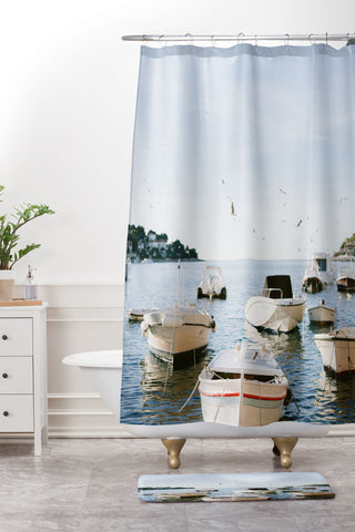 raisazwart Boats of Hvar Croatia ocean Shower Curtain And Mat