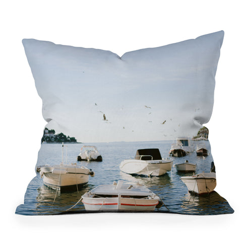 raisazwart Boats of Hvar Croatia ocean Outdoor Throw Pillow