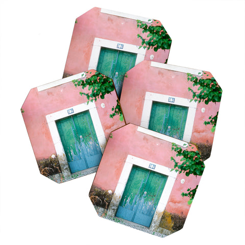 raisazwart Colorful door in Lisbon Portugal Coaster Set