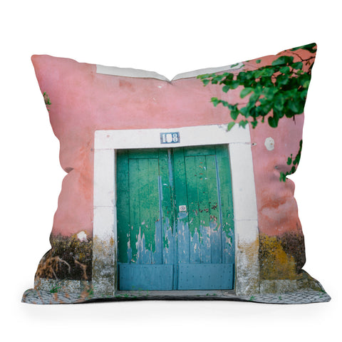 raisazwart Colorful door in Lisbon Portugal Outdoor Throw Pillow