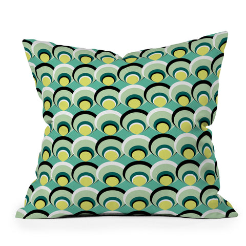 Raven Jumpo Blue Green Scallops Outdoor Throw Pillow