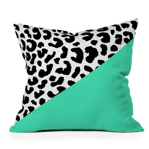 Rebecca Allen Leopard And Mint Outdoor Throw Pillow