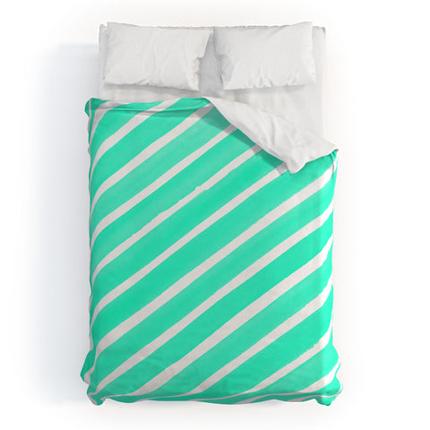 Rebecca Allen Pretty In Stripes Turquoise Duvet Cover