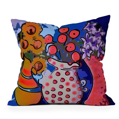 Renie Britenbucher 3 Funky Vases Outdoor Throw Pillow