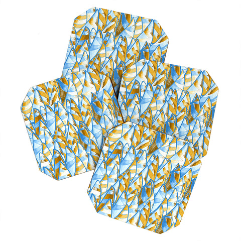 Renie Britenbucher Abstract Sailboats Blue Tan Coaster Set