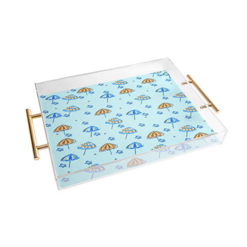 Renie Britenbucher Beach Umbrellas And Starfish Light Blue Acrylic Tray