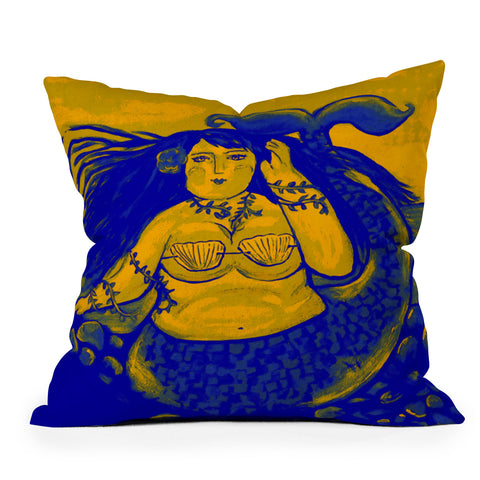 Renie Britenbucher Chubby Mermaid Navy Outdoor Throw Pillow