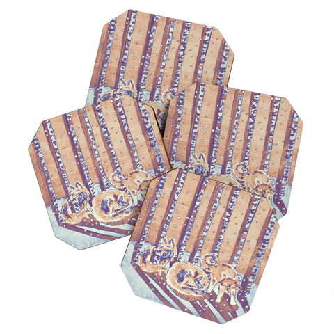Renie Britenbucher Fox In Birch Trees Batik Melon Coaster Set