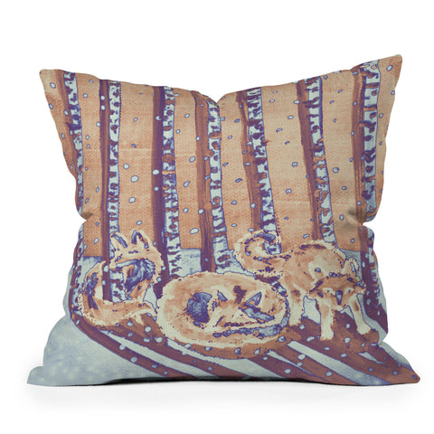 Renie Britenbucher Fox In Birch Trees Batik Melon Outdoor Throw Pillow