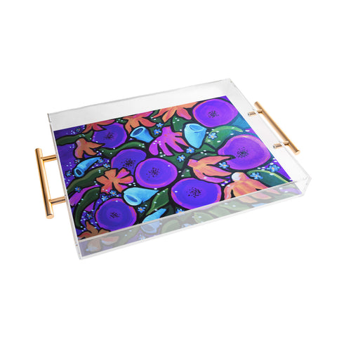 Renie Britenbucher Funky Flowers in Purple and Blue Acrylic Tray