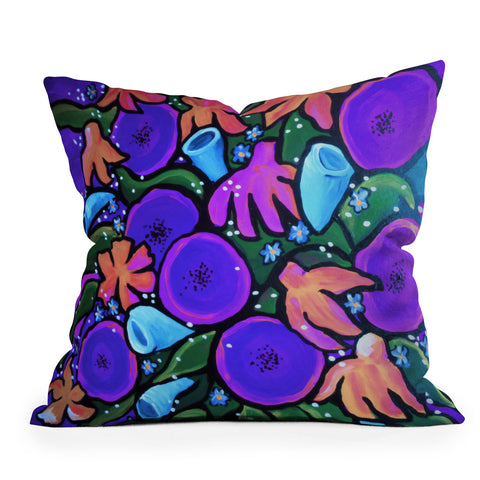 Renie Britenbucher Funky Flowers in Purple and Blue Outdoor Throw Pillow