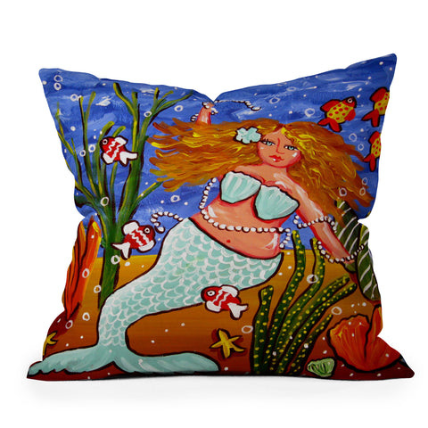 Renie Britenbucher Light Blue Mermaid Outdoor Throw Pillow