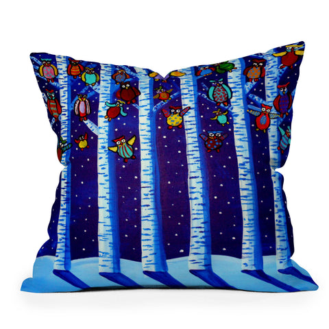 Renie Britenbucher Party Owls Outdoor Throw Pillow