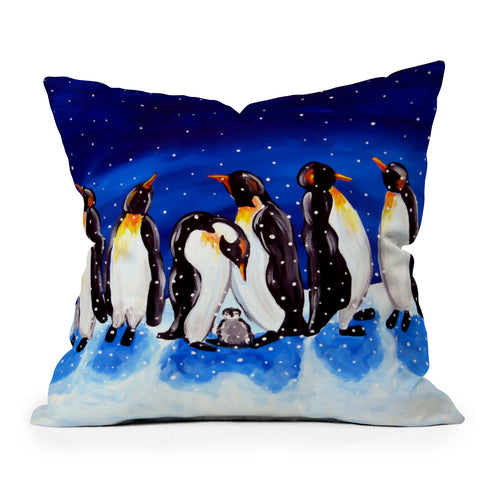 Renie Britenbucher Penguin Party Outdoor Throw Pillow