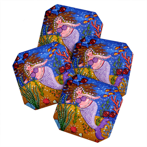 Renie Britenbucher Purple Mermaid Coaster Set