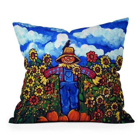 Renie Britenbucher Scarecrow and Pumpkins Outdoor Throw Pillow