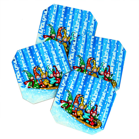 Renie Britenbucher Sled Riding Pixies Coaster Set