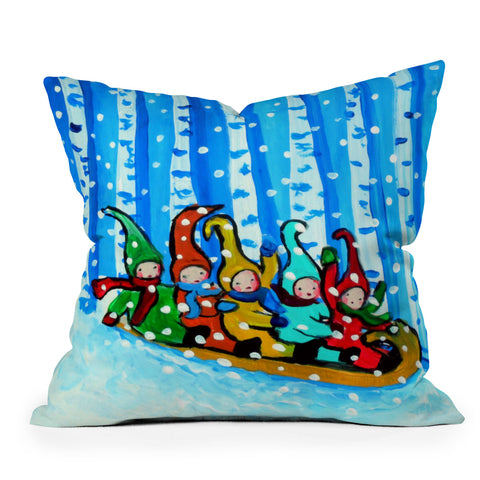 Renie Britenbucher Sled Riding Pixies Outdoor Throw Pillow