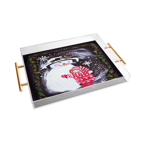 Renie Britenbucher Snowman Hugs Girl Acrylic Tray