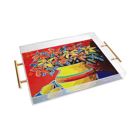 Renie Britenbucher Stylized Lillies And Lemons Acrylic Tray