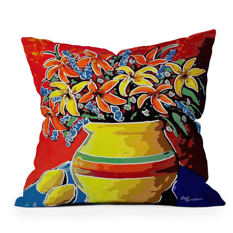 Renie Britenbucher Stylized Lillies And Lemons Outdoor Throw Pillow