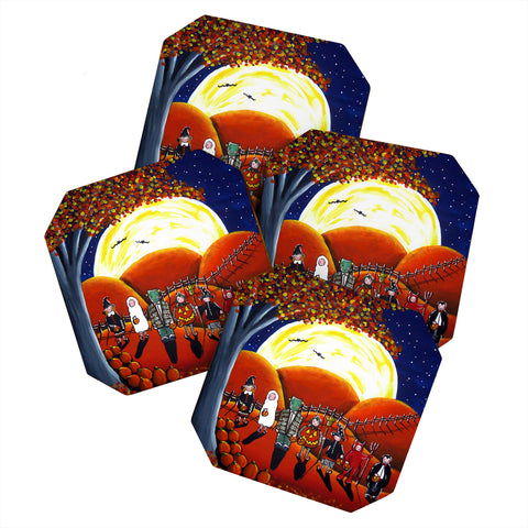 Renie Britenbucher Trick Or Treaters Under A Full Moon Coaster Set
