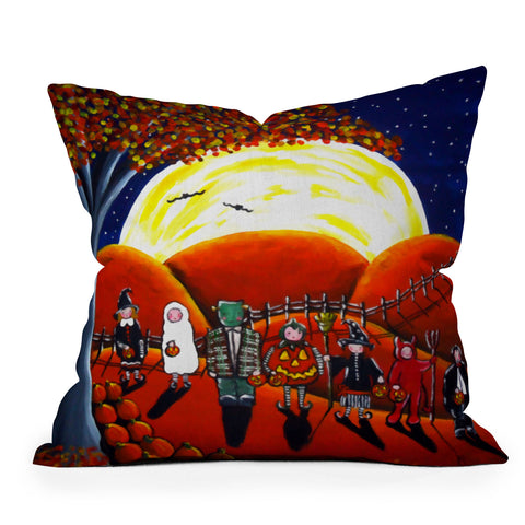 Renie Britenbucher Trick Or Treaters Under A Full Moon Outdoor Throw Pillow