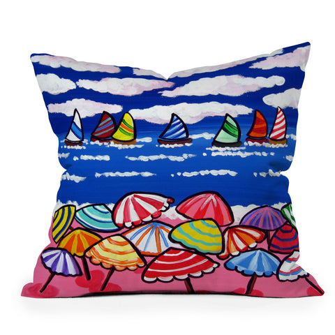Renie Britenbucher Whimsical Beach Umbrellas Outdoor Throw Pillow