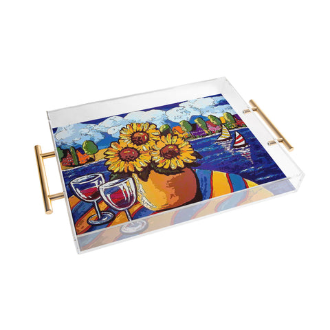 Renie Britenbucher Wine Sunflowers and Sailboats Acrylic Tray