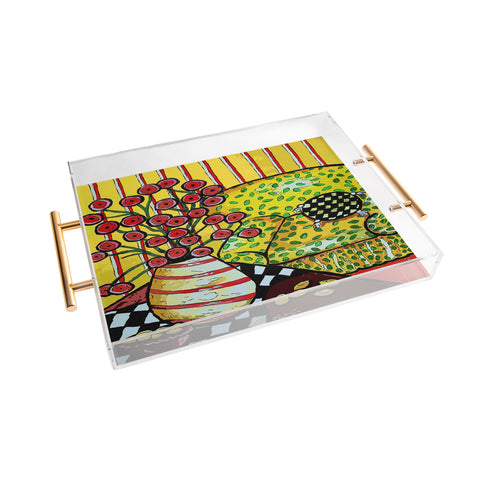 Renie Britenbucher Yellow Chair With Red Poppies Acrylic Tray