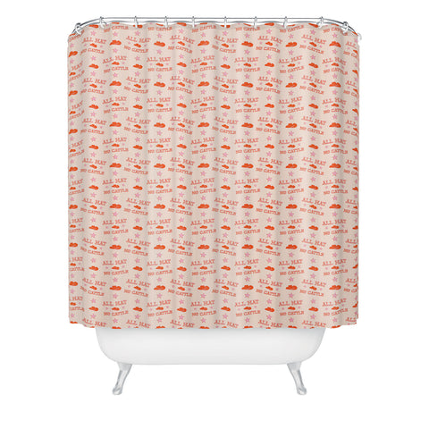 retrografika All hat no cattle in pink Shower Curtain