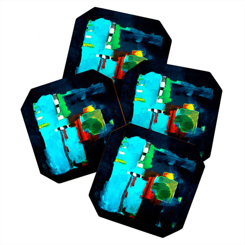 Robin Faye Gates Abstract Blue 1 Coaster Set