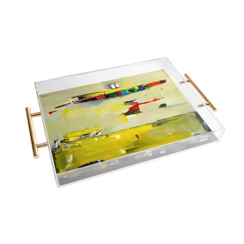 Robin Faye Gates Abstract Yellow Acrylic Tray