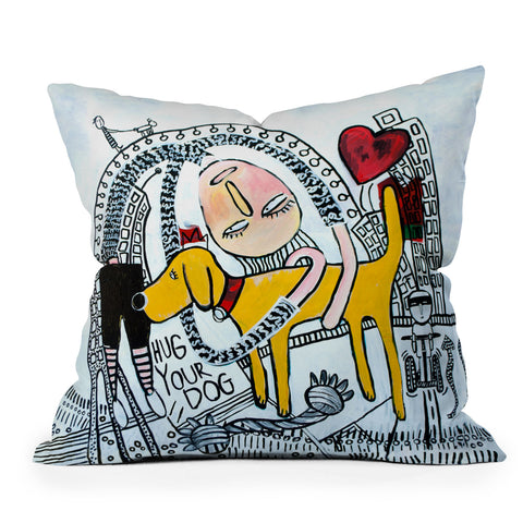 Robin Faye Gates Hug Your Dog Outdoor Throw Pillow