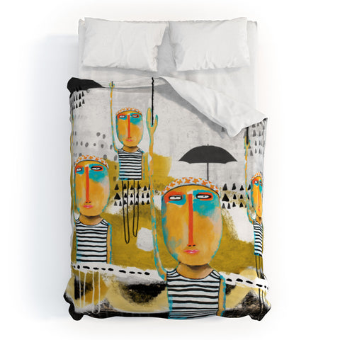 Robin Faye Gates Totally in Sync Except for Felix Who Was Late Duvet Cover