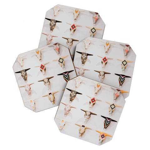 Romana Lilic  / LA76 Photography Bull Skulls Mexican Folk Art Coaster Set
