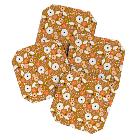 RosebudStudio Autumn flower fields Coaster Set