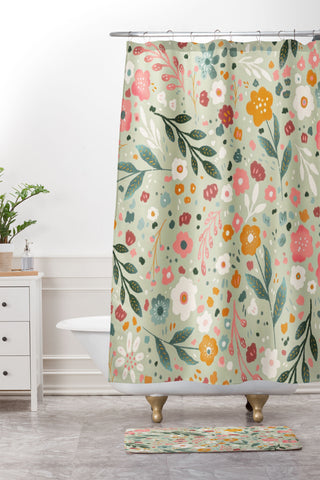 RosebudStudio Floral blossom Shower Curtain And Mat