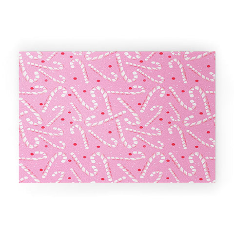 RosebudStudio Pink Candycanes Welcome Mat