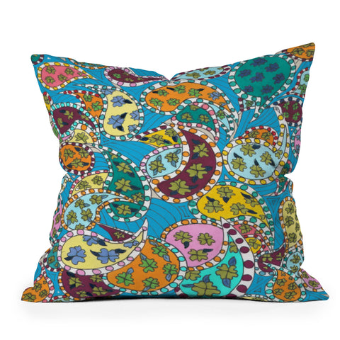 Rosie Brown Painted Paisley Blue Outdoor Throw Pillow