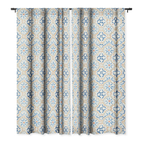 Sabina Fenn Illustration Blue Tiles Blackout Window Curtain