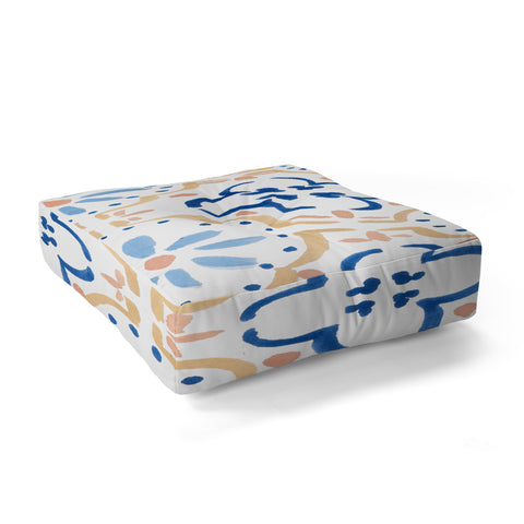 Sabina Fenn Illustration Blue Tiles Floor Pillow Square