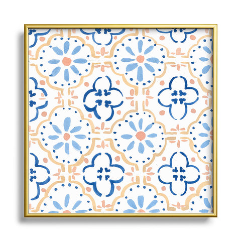 Sabina Fenn Illustration Blue Tiles Square Metal Framed Art Print