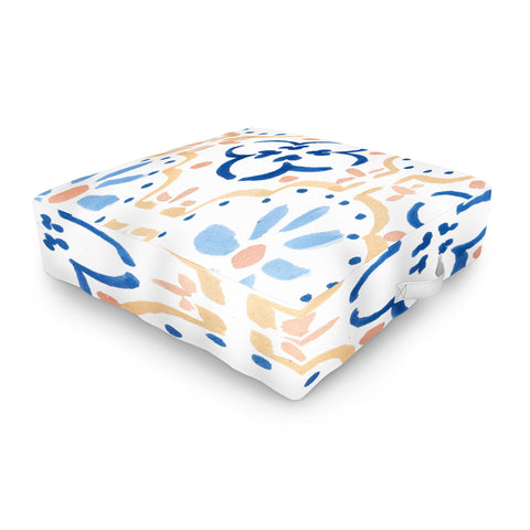 Sabina Fenn Illustration Blue Tiles Outdoor Floor Cushion