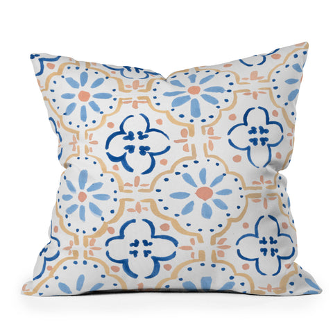 Sabina Fenn Illustration Blue Tiles Throw Pillow