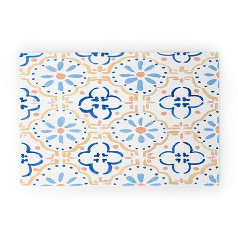 Sabina Fenn Illustration Blue Tiles Welcome Mat
