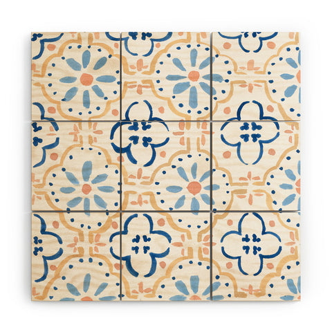 Sabina Fenn Illustration Blue Tiles Wood Wall Mural