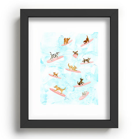 Sabina Fenn Illustration Dogs Surfing Blue Recessed Framing Rectangle