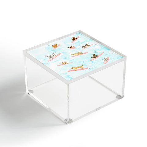 Sabina Fenn Illustration Dogs Surfing Blue Acrylic Box