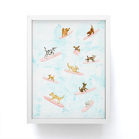 Sabina Fenn Illustration Dogs Surfing Blue Framed Mini Art Print